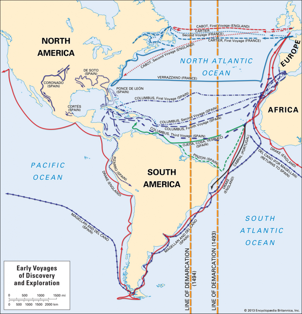 European Exploration - The Age Of Discovery | Britannica in Printable Map Of Christopher Columbus Voyages