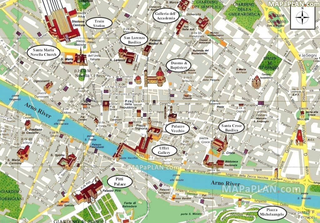Florence Maps - Top Tourist Attractions - Free, Printable City for Tourist Map Of Florence Italy Printable