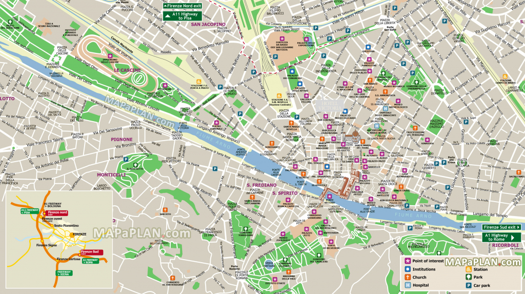 Florence Maps - Top Tourist Attractions - Free, Printable City in Printable Map Of Florence Italy