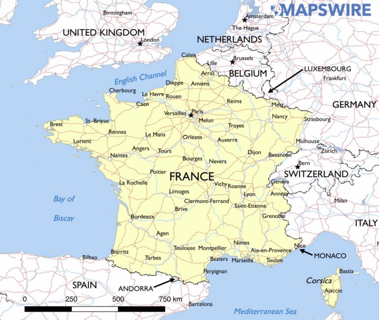 Free Maps Of France – Mapswire in Large Printable Map Of France ...