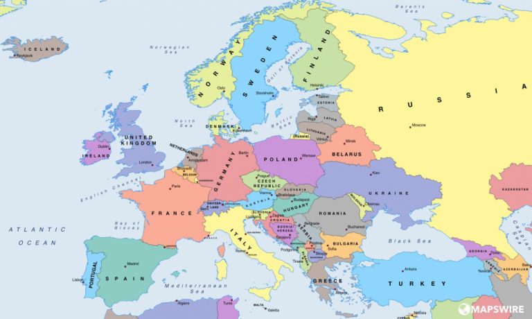 Free Political Maps Of Europe Mapswire For Printable Map Of Europe With Capitals 768x460 