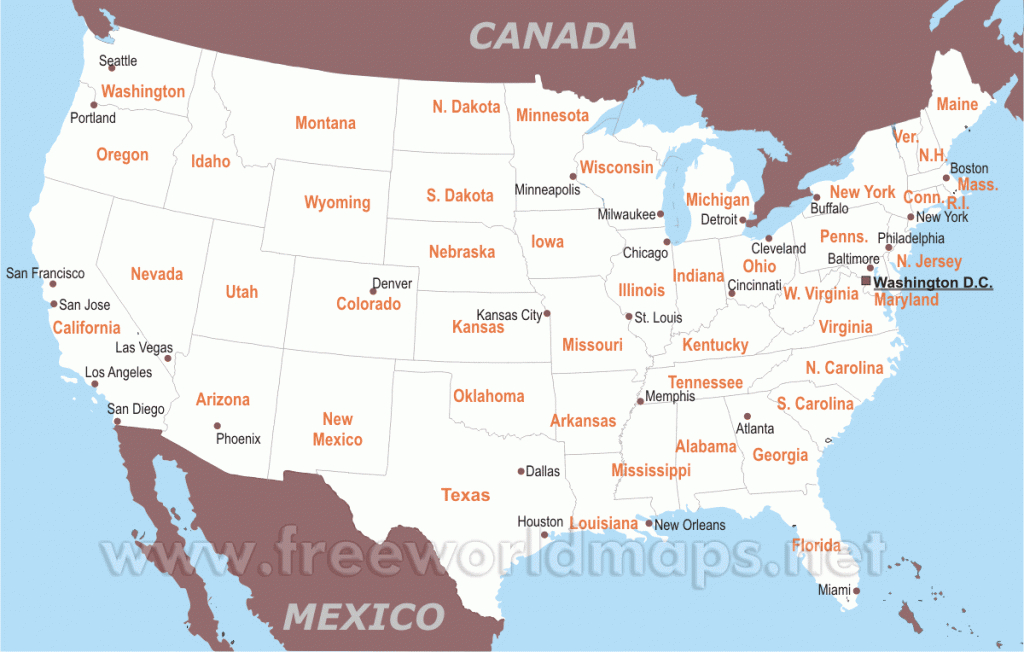 Free Printable Maps Of The United States inside Printable Map Of Usa With Major Cities