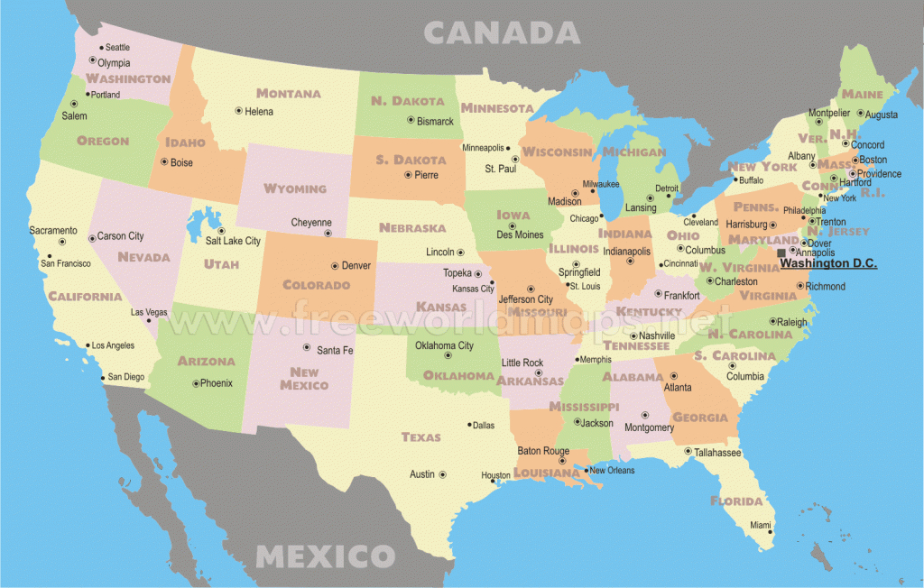 Free Printable Us States And Capitals Map | Map Of Us States And inside Free Printable Us Map With Cities
