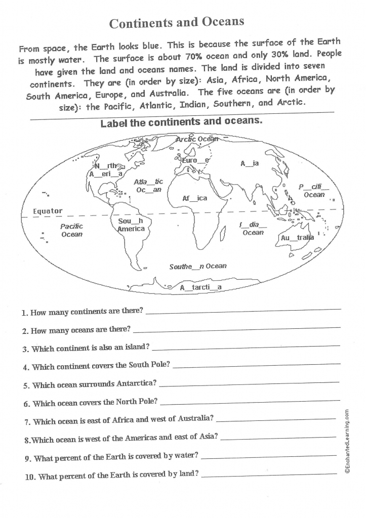 Free Printable Worksheets On Continents And Oceans - Google Search in Map Of World Continents And Oceans Printable