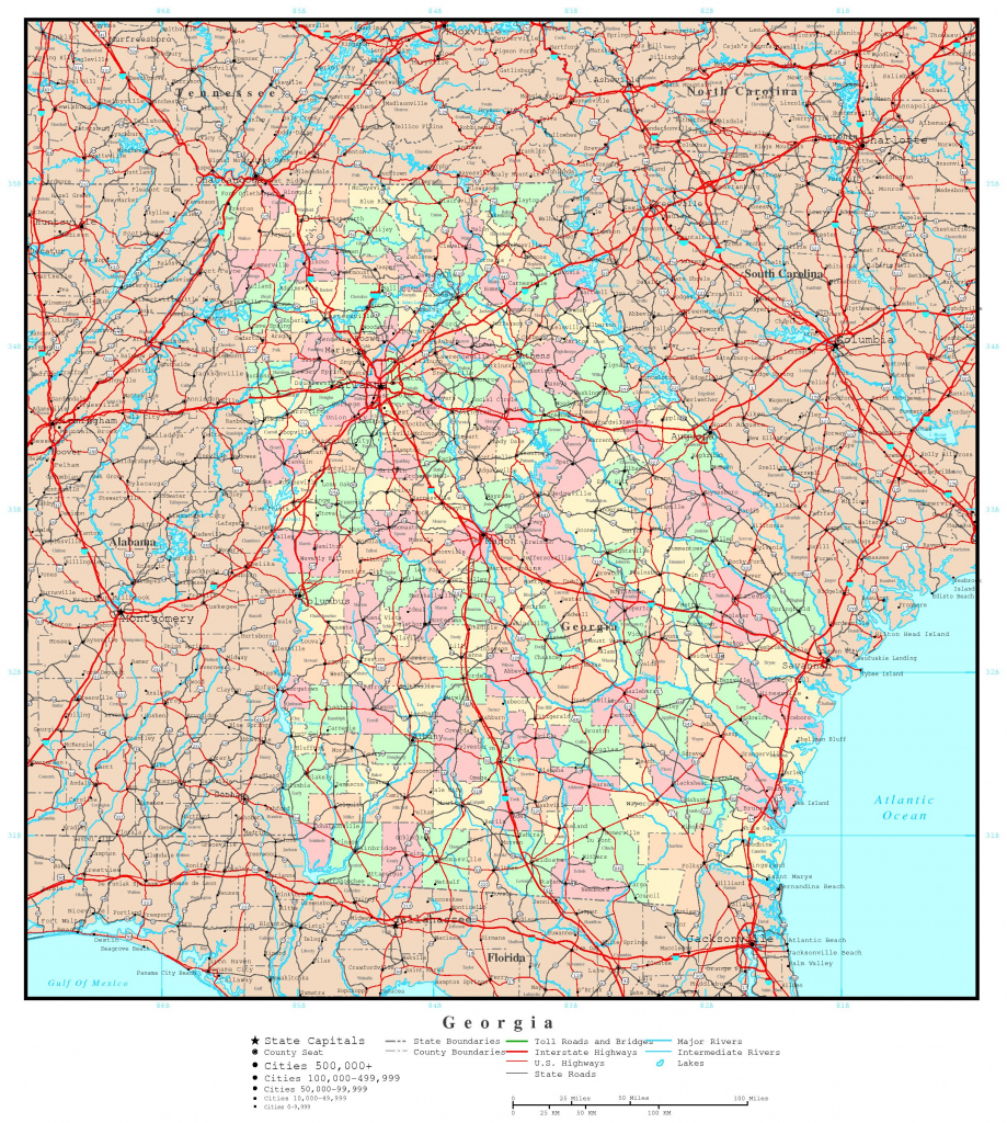 Georgia Printable Map throughout Georgia Road Map Printable