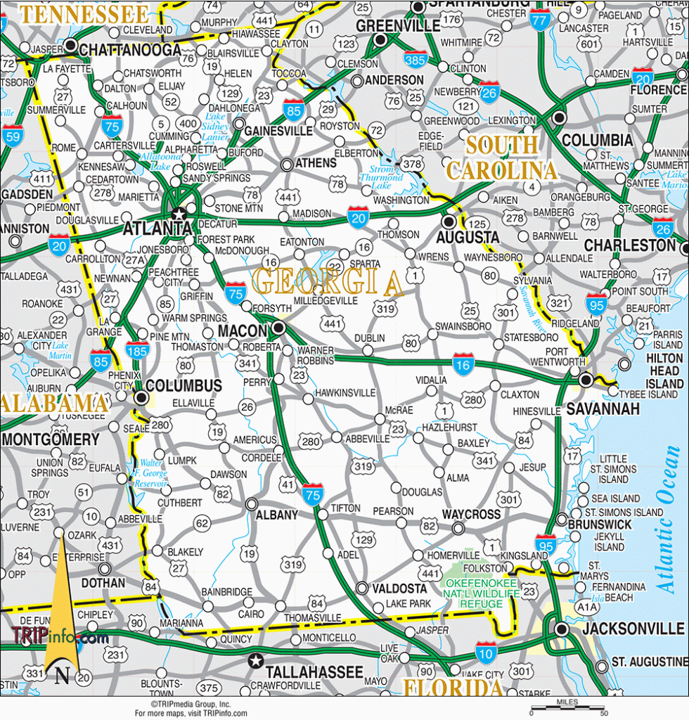 Georgia Road Map throughout Georgia Road Map Printable