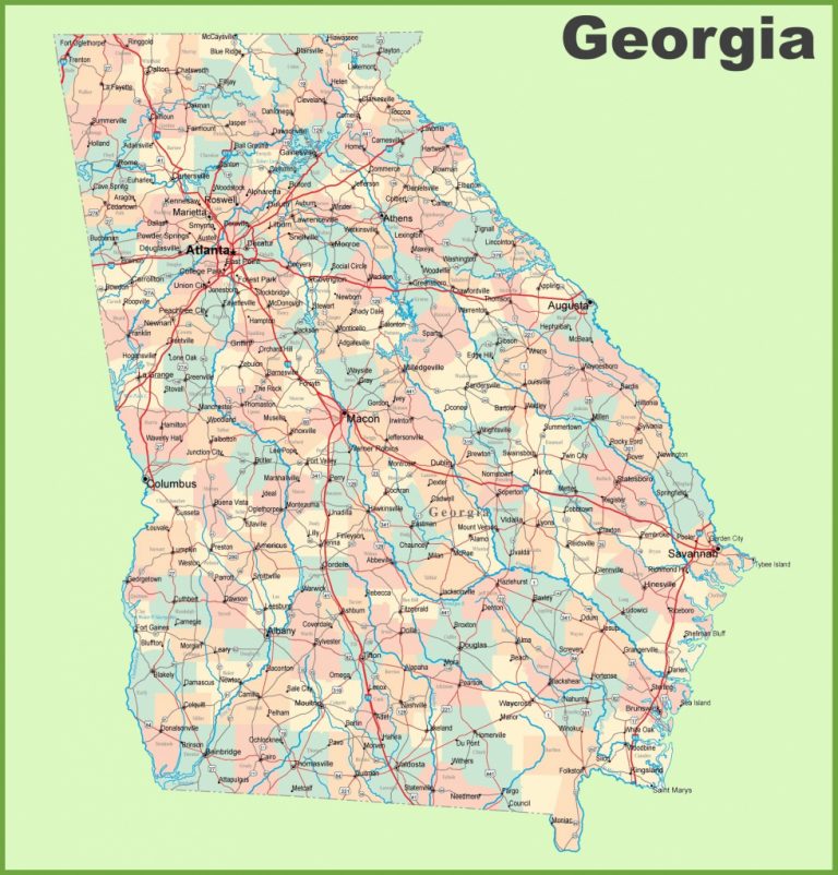 Georgia Road Map With Cities And Towns | Ga Map In 2019 | Highway ...