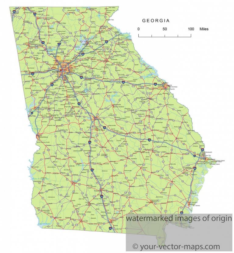 Georgia State Route Network Map. Georgia Highways Map. Cities Of for ...