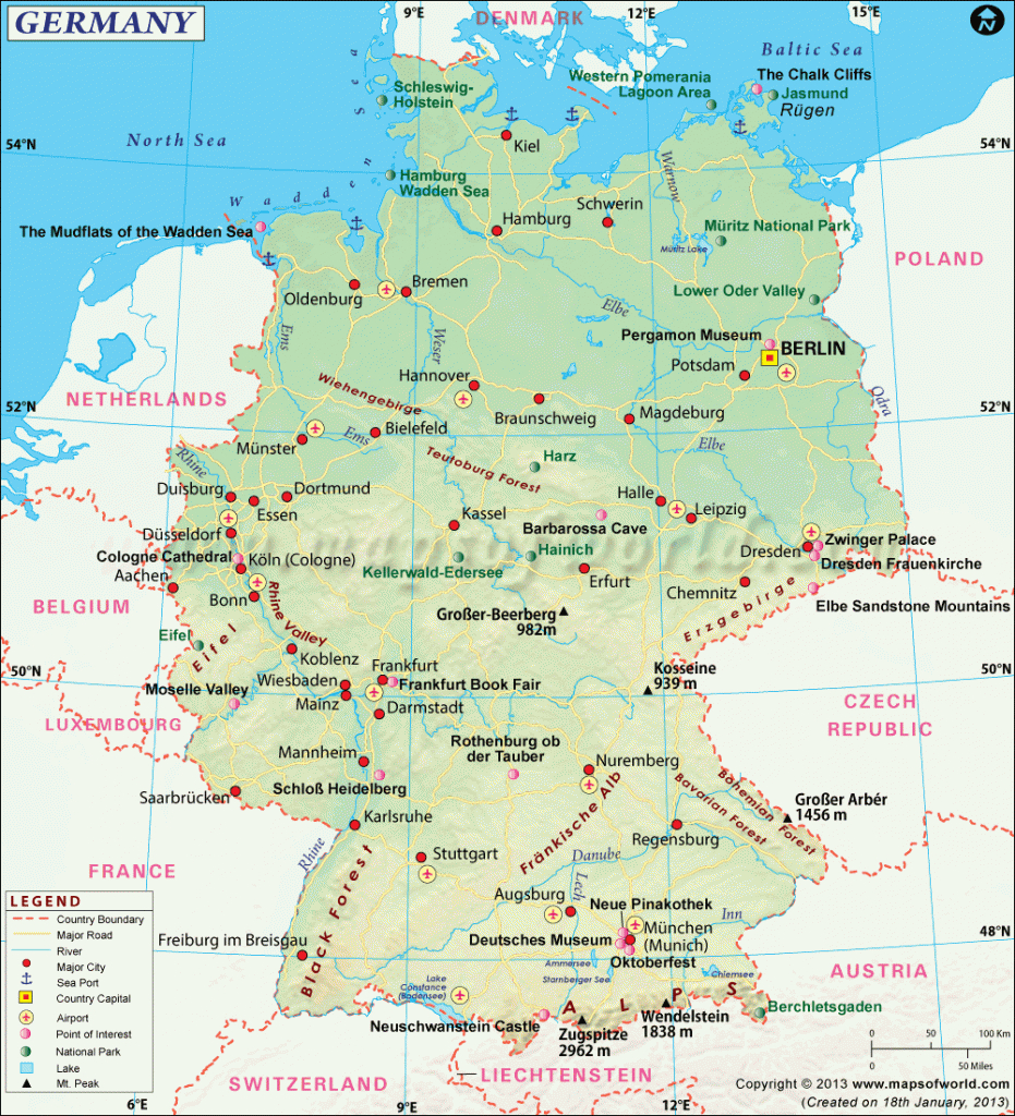 Germany Map, Map Of Germany, Information And Interesting Facts Of regarding Printable Map Of Germany With Cities And Towns