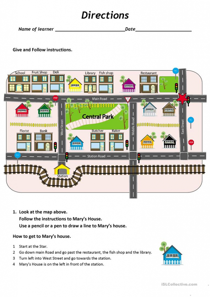 Give And Follow Directions On A Map Worksheet - Free Esl Printable pertaining to Printable Map Worksheets