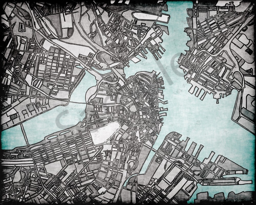 Grey Abstract Map Print –Abstract City Print Of Boston City. Wall Art inside Boston City Map Printable