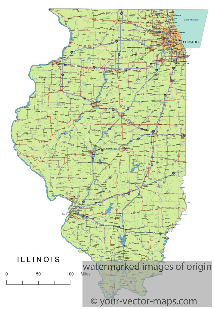 Illinois State Route Network Map. Illinois Highways Map. Cities Of for Illinois County Map With Cities Printable