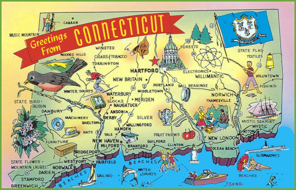 Illustrated Tourist Map Of Connecticut with Printable Map Of Connecticut