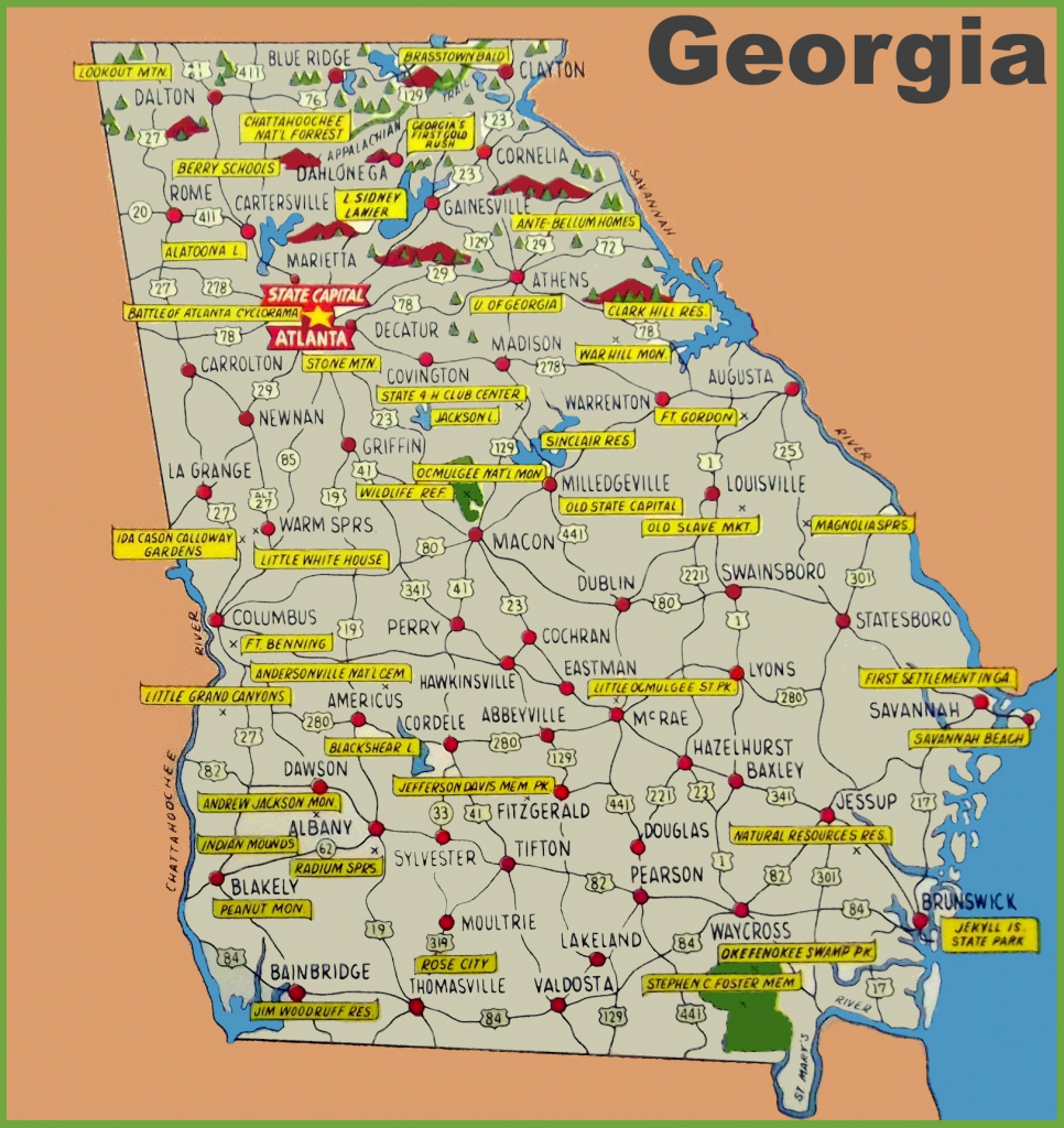 Illustrated Tourist Map Of Georgia intended for Printable Map Of Georgia