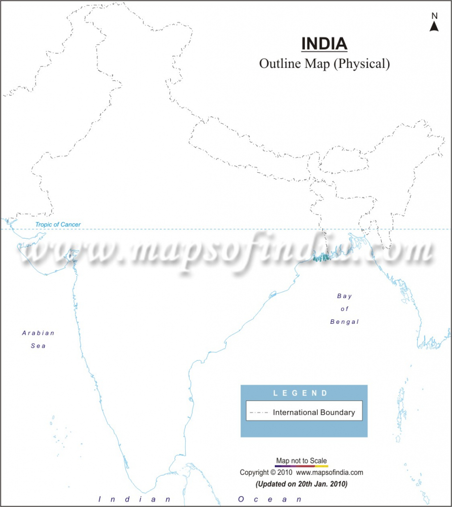 India Physical Map In A4 Size inside Political Outline Map Of India Printable