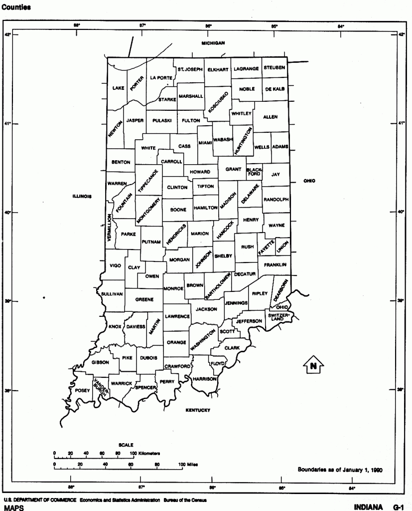 Indiana State Map With Counties Outline And Location Of Each County in Indiana State Map Printable