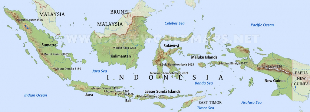 Indonesia Physical Map pertaining to Printable Map Of Indonesia