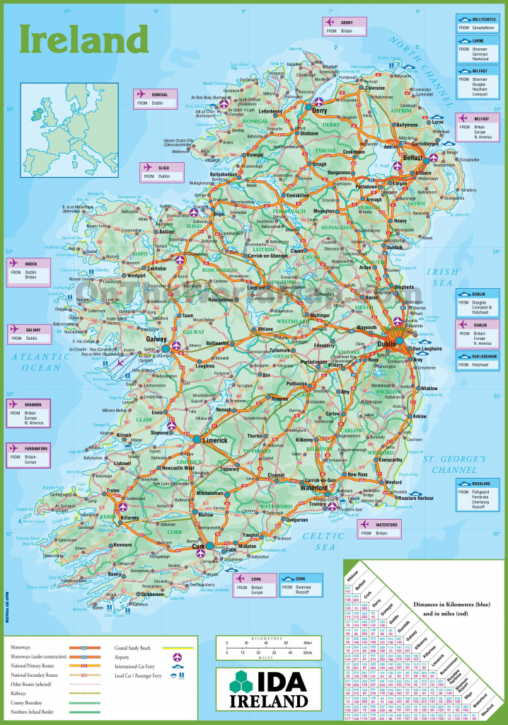 Ireland Road Map with regard to Free Printable Map Of Ireland