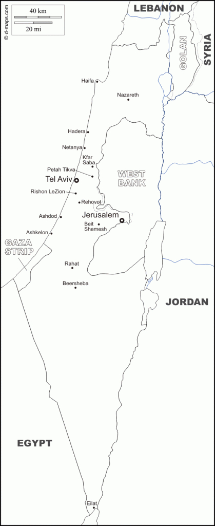 Israel : Free Map, Free Blank Map, Free Outline Map, Free Base Map for Israel Outline Map Printable