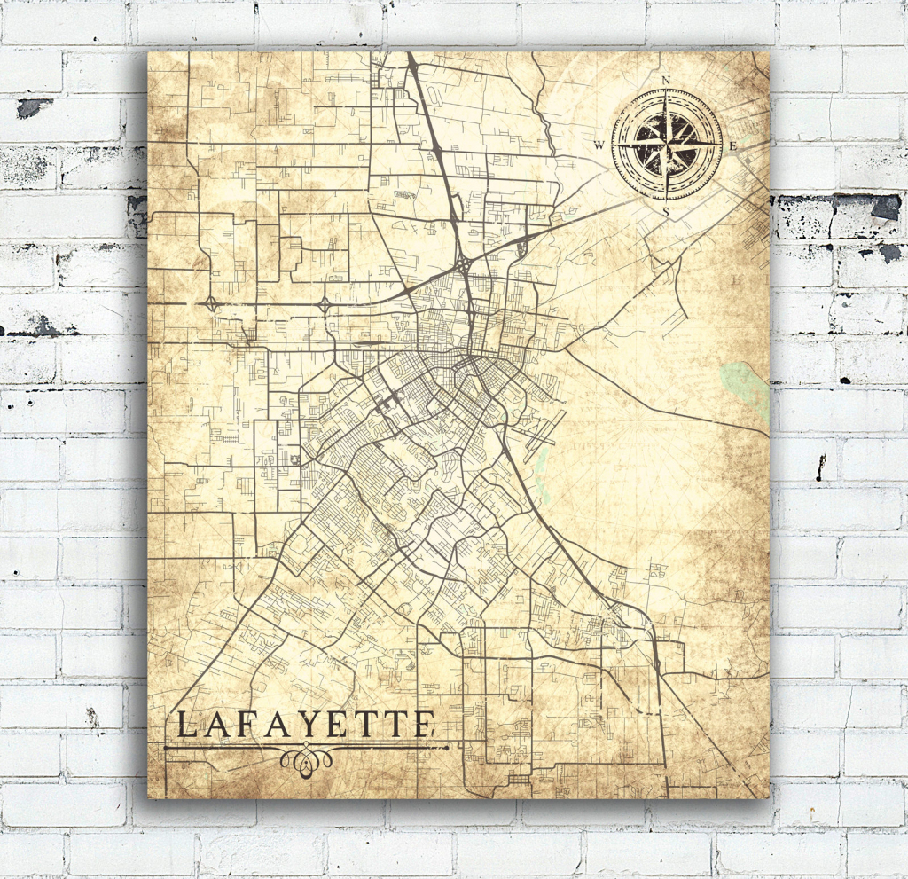 Lafayette La Canvas Print Louisiana La City Vintage Map Gift Home throughout Printable Map Of Lafayette La