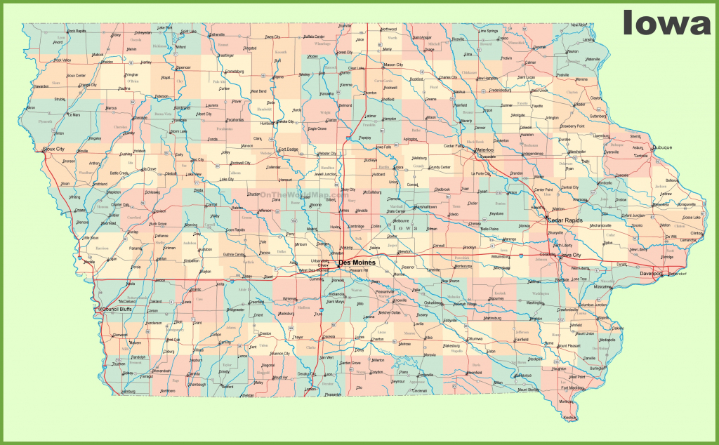 Large Detailed Map Of Iowa With Cities And Towns with Printable Map Of Iowa