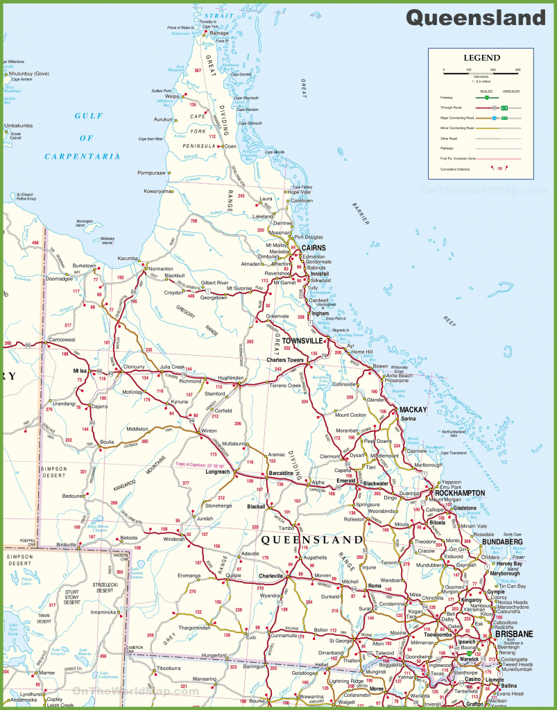 Large Detailed Map Of Queensland With Cities And Towns for Printable Map Of Queensland