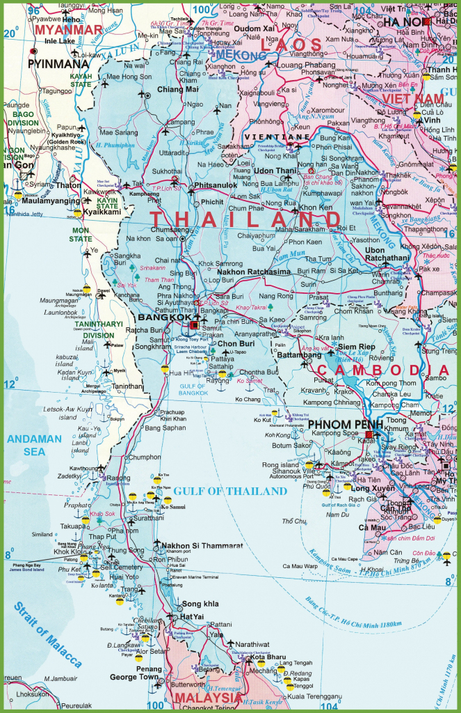 Large Detailed Map Of Thailand With Airports Resorts And Beaches within Printable Map Of Thailand
