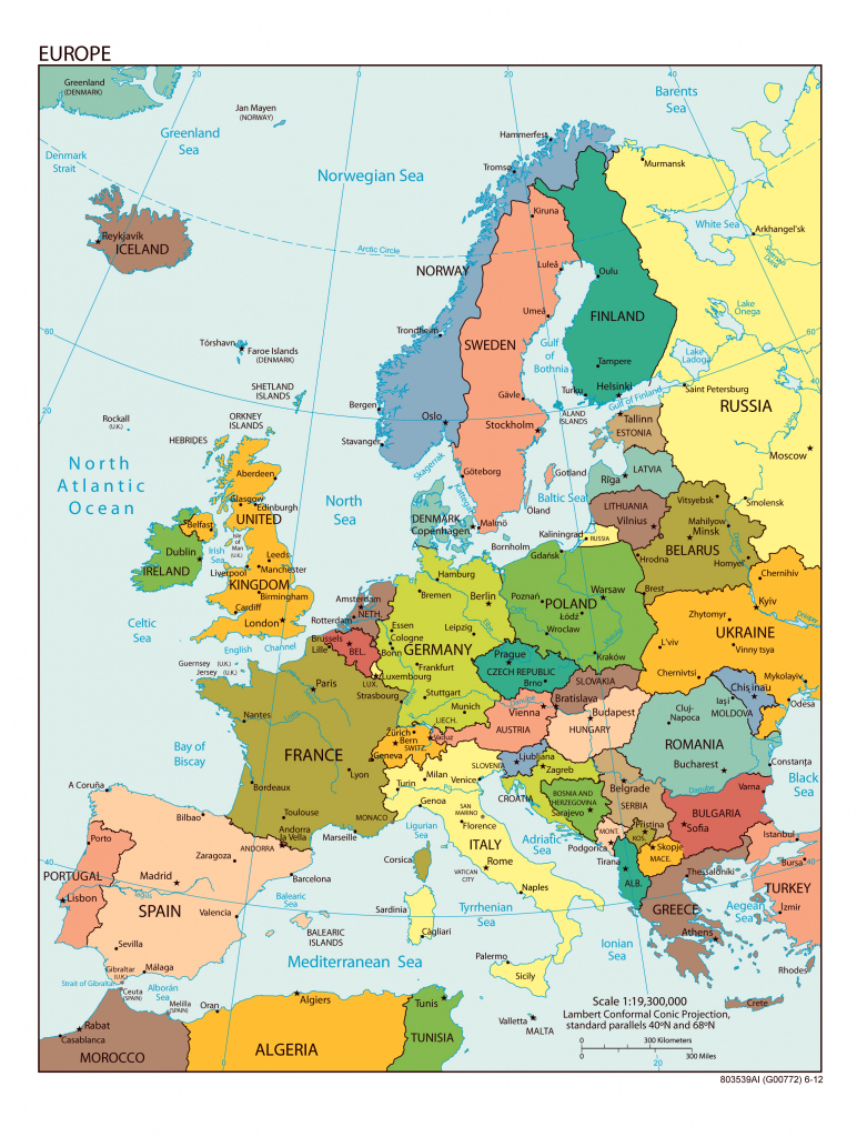 Large Detailed Political Map Of Europe With All Capitals And Major for Printable Map Of Europe With Major Cities