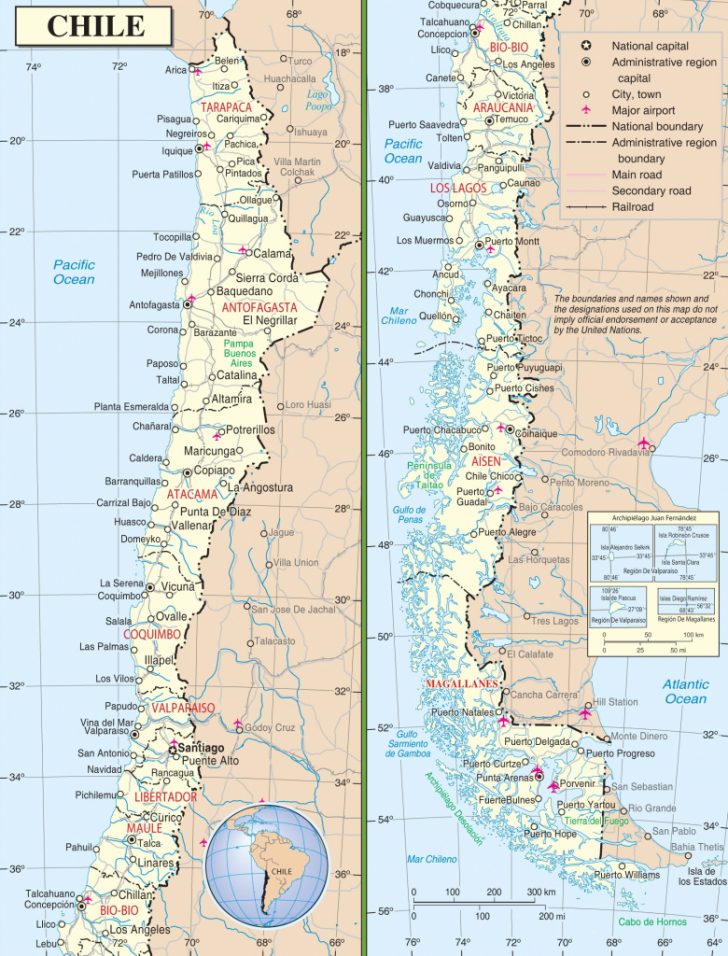 Large Detailed Road Map Of Chile Regarding Printable Map Of Chile 728x956 