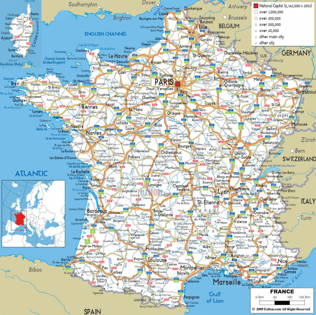 Large Detailed Road Map Of France With All Cities And Airports within Printable Map Of France