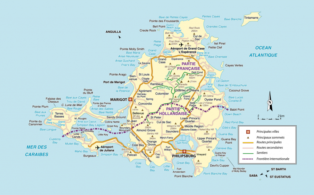 Large Detailed Road Map Of Saint Martin Island. St. Maarten Island inside Printable Road Map Of St Maarten