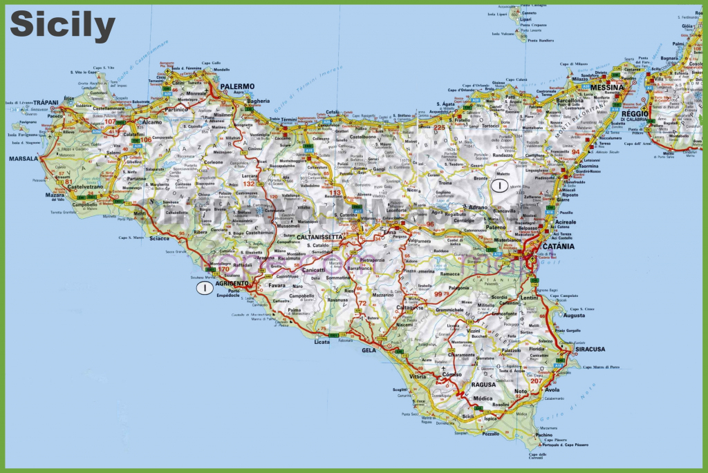 Large Detailed Road Map Of Sicily intended for Printable Map Of Sicily