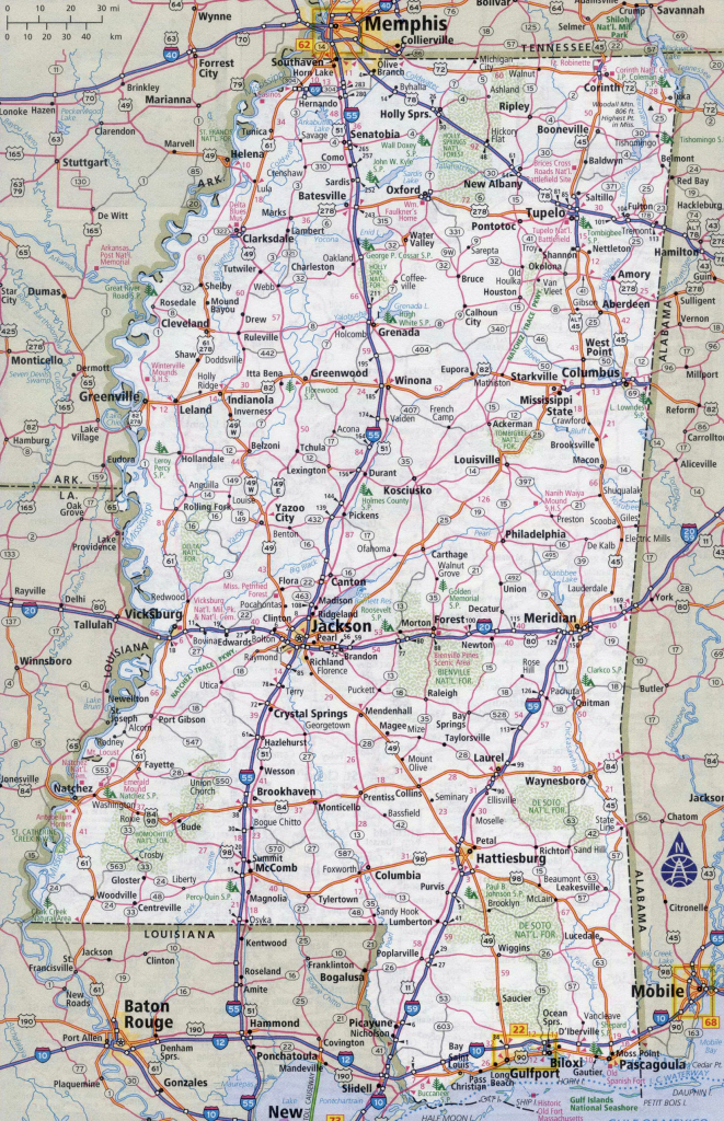 Large Detailed Roads And Highways Map Of Mississippi State With with Printable Map Of Ms
