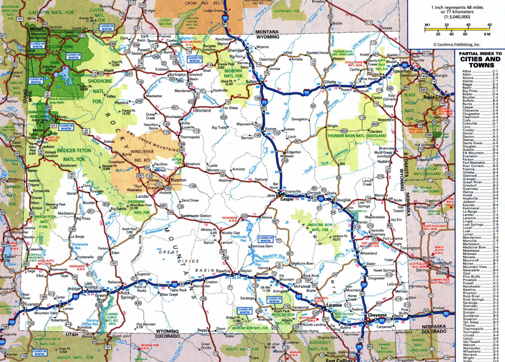 Large Detailed Roads And Highways Map Of Wyoming State With National for Printable Map Of Wyoming