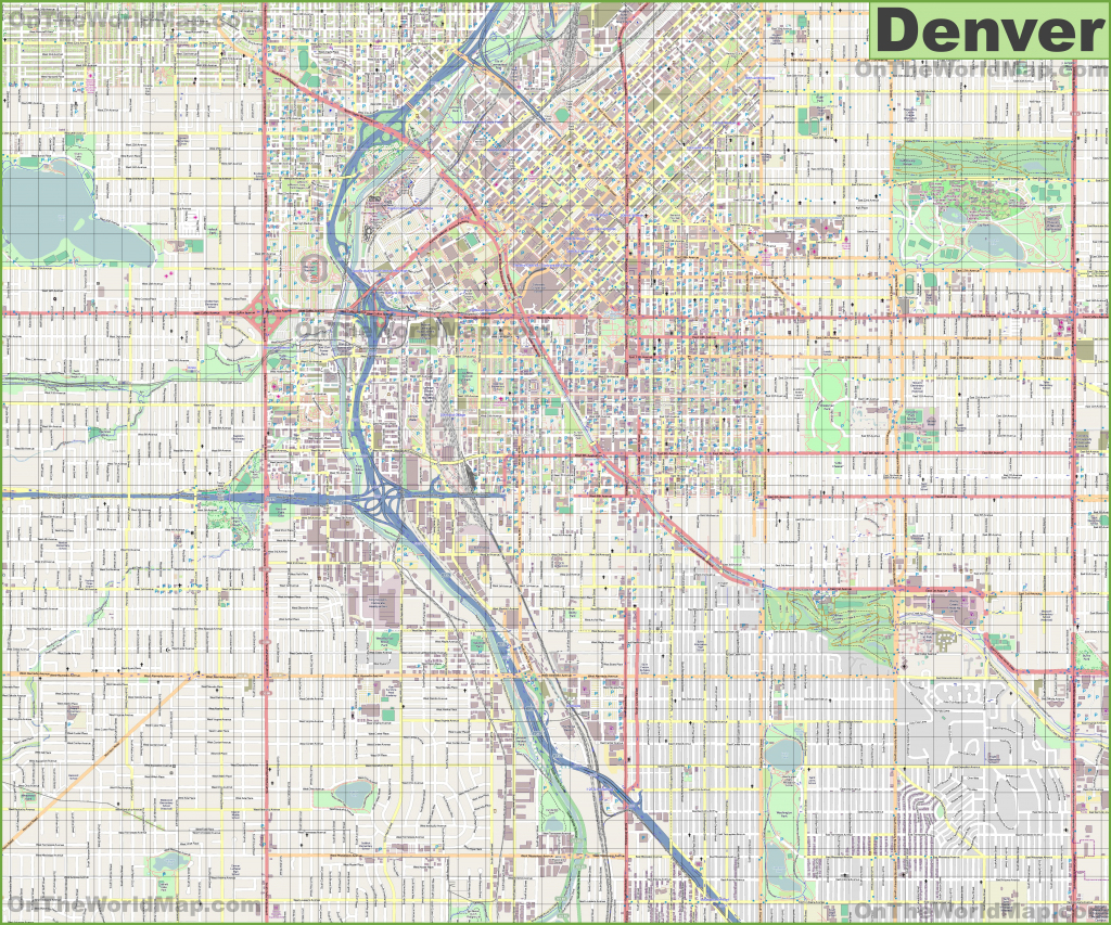 Large Detailed Street Map Of Denver with regard to Printable Map Of Denver