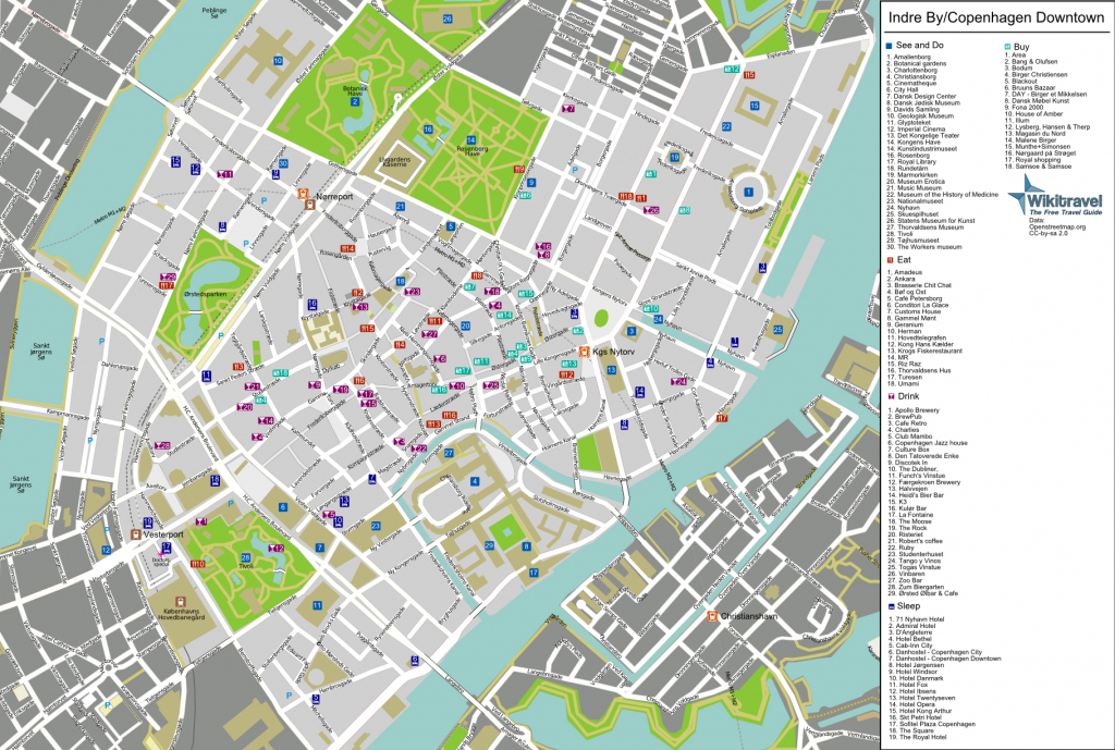 Large Detailed Tourist Map Of Copenhagen City Center. Copenhagen throughout Printable Map Of Copenhagen