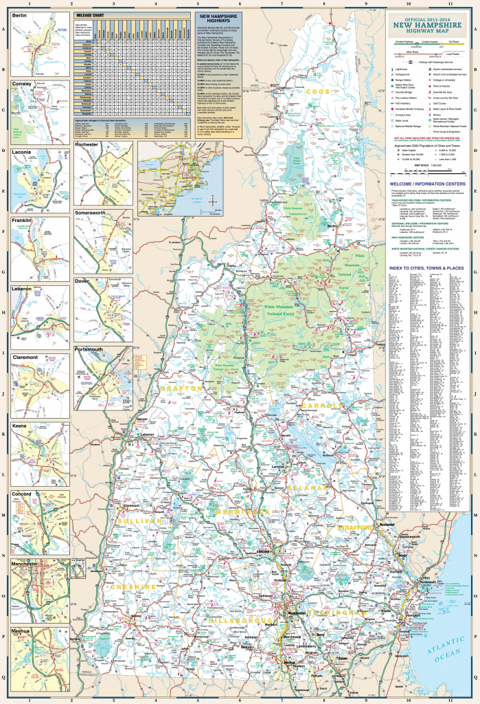 Large Detailed Tourist Map Of New Hampshire With Cities And Towns in Printable Map Of New Hampshire