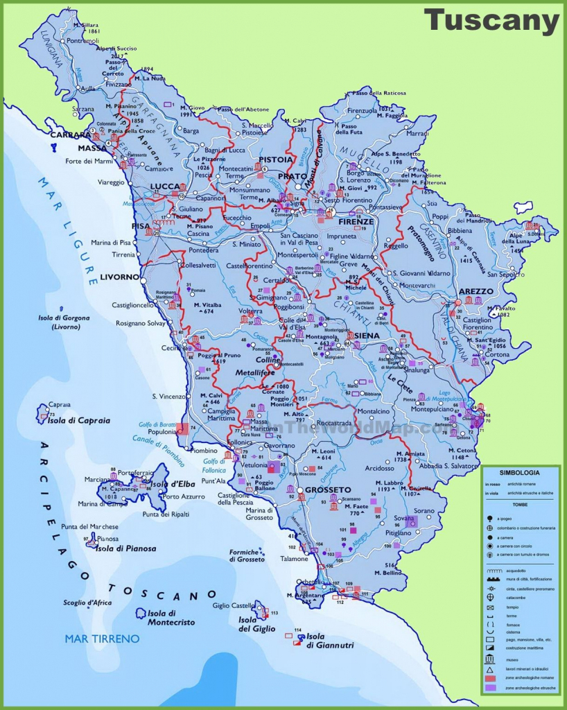 Large Detailed Travel Map Of Tuscany With Cities And Towns | Italy inside Printable Map Of Italy With Cities And Towns