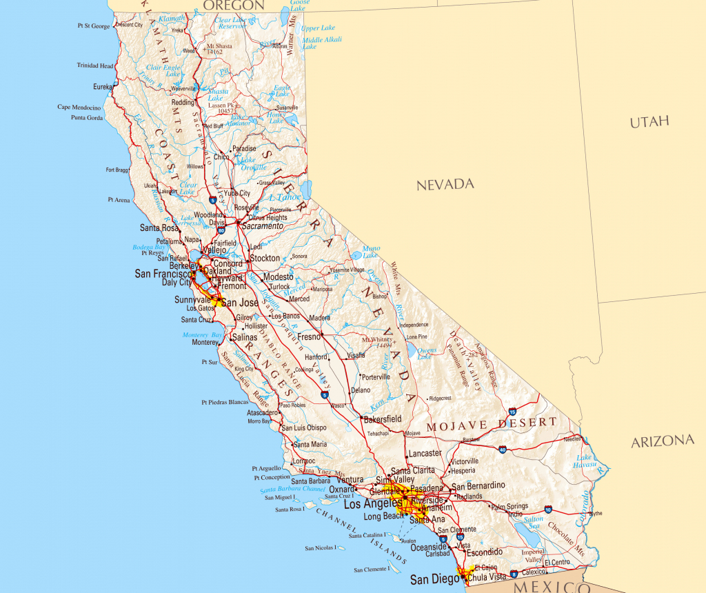 Large Road Map Of California Sate With Relief And Cities California pertaining to California Relief Map Printable
