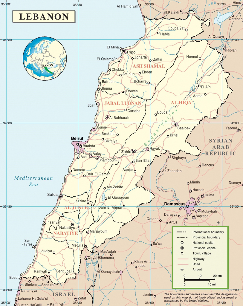 Lebanon Political Map Throughout Printable Map Of Lebanon Printable ...