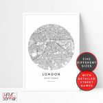 London Map Print London City Map Printable Wall Art Circle | Etsy Regarding Circle Map Printable