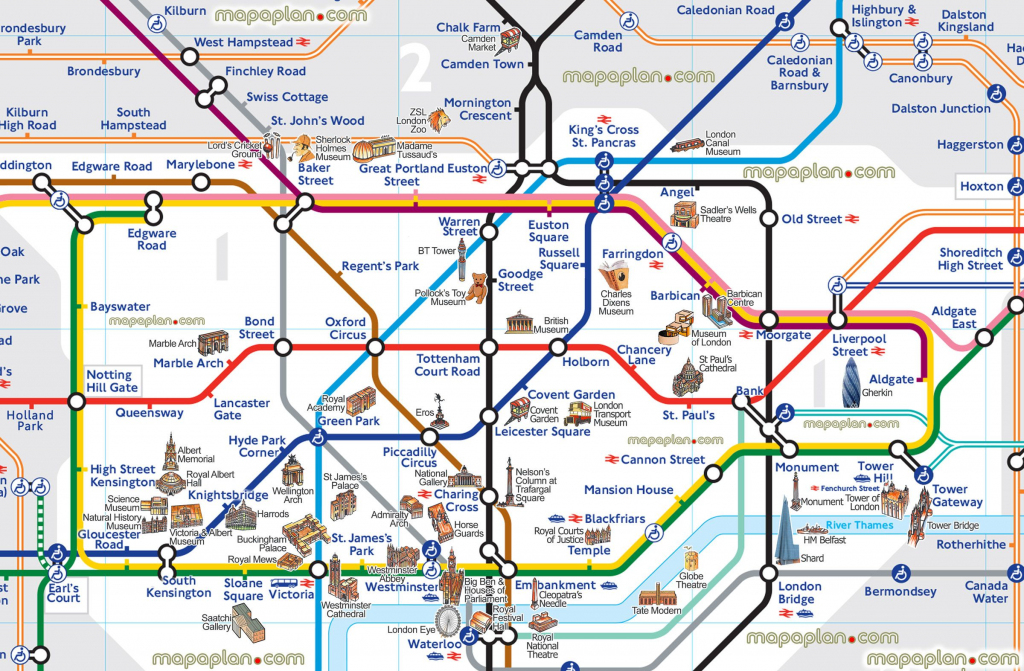 London Map Tube With Attractions Underground Throughout Places Of for Printable London Tube Map Pdf