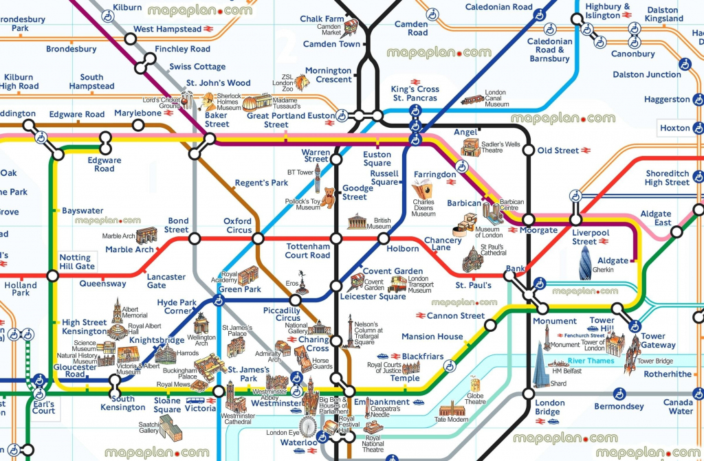 London Tourist Map Printable Tube Attractions Underground Stations with Printable London Underground Map