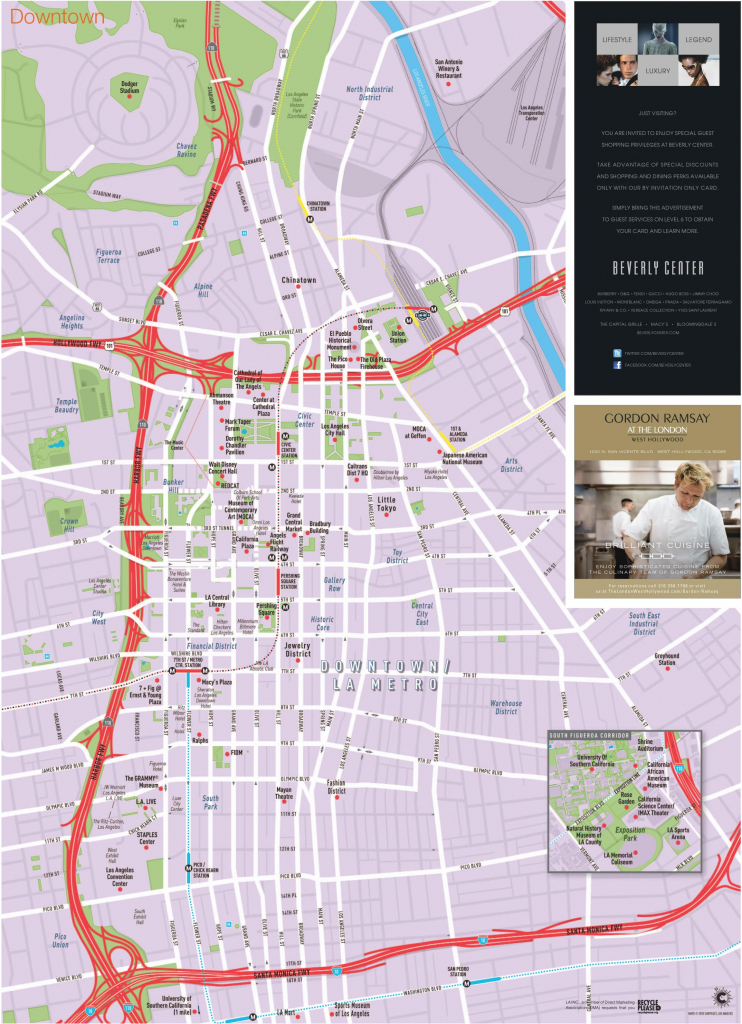 Los Angeles Downtown Tourist Map with regard to Printable Map Of Los Angeles