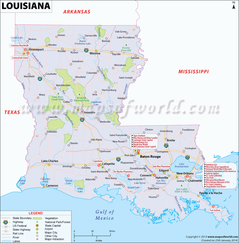 Louisiana Map For Free Download. Printable Map Of Louisiana, Known inside Louisiana State Map Printable