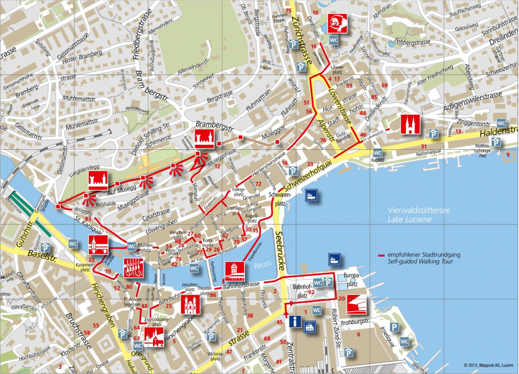 Lucerne City Maps | Switzerland | Maps Of Lucerne (Luzern) with Printable Tourist Map Of Lucerne