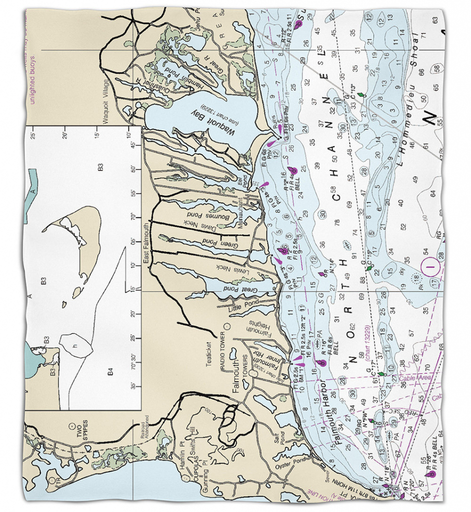 Ma: Falmouth, Ma Nautical Chart Fleece Throw Blanket, Map Blanket for Printable Map Of Falmouth Ma