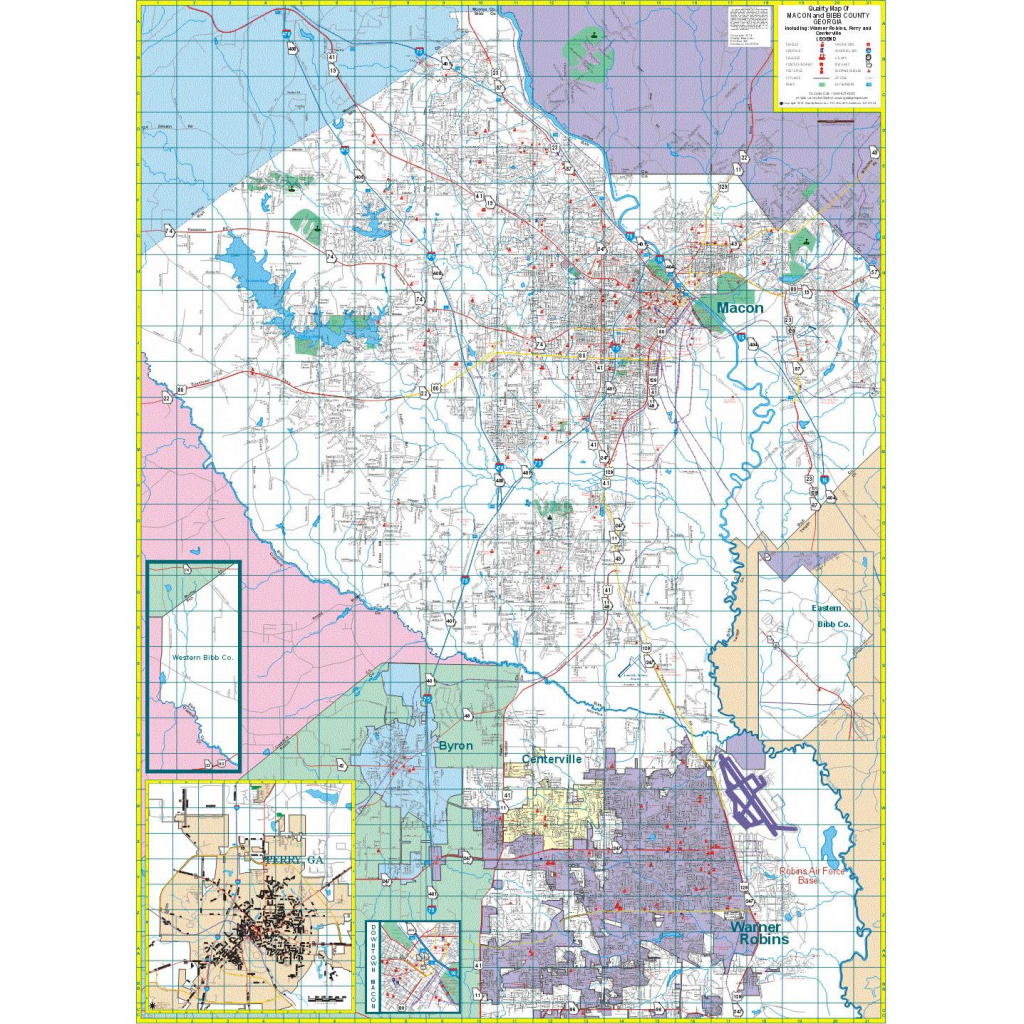 Macon And Bibb County, Ga Wall Map - The Map Shop inside Printable Map Of Macon Ga