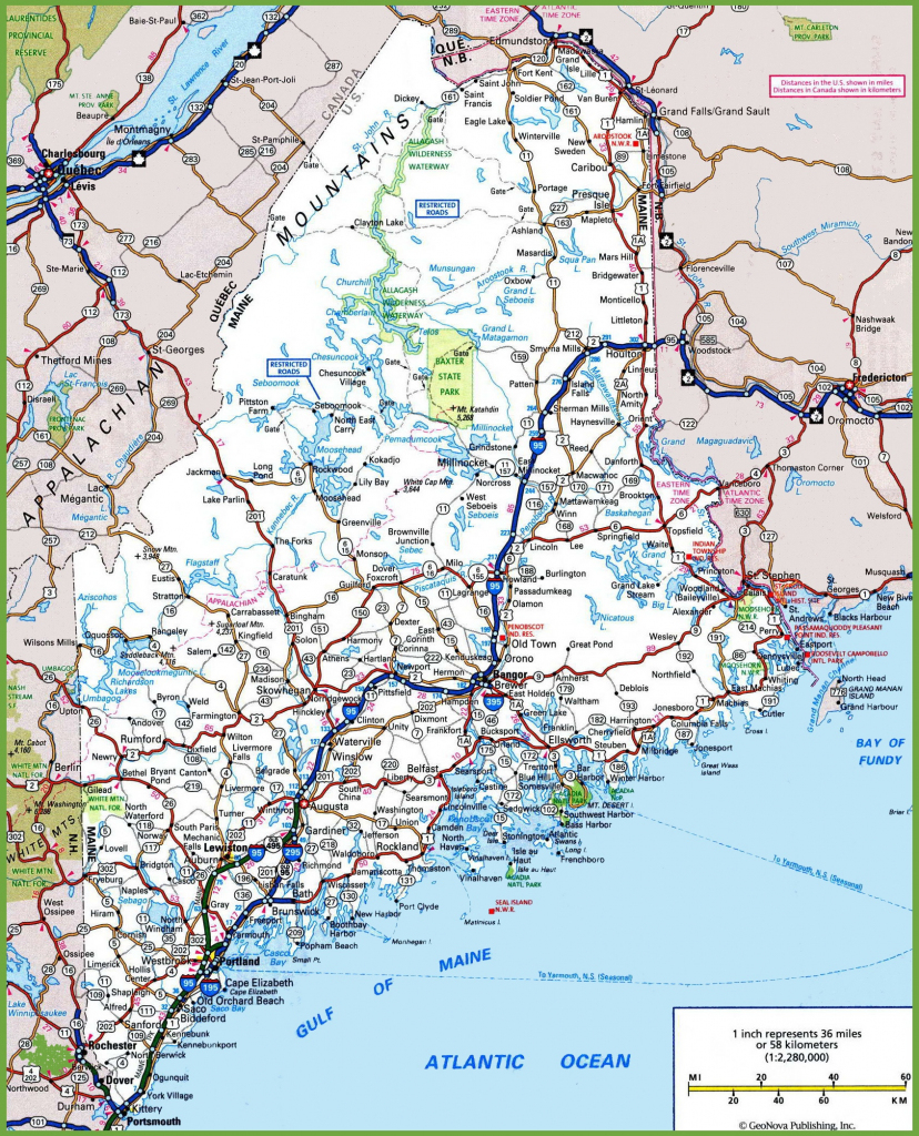 Maine Road Map throughout Printable Map Of Maine