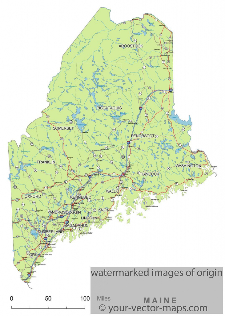 Maine State Route Network Map. Maine Highways Map. Cities Of Maine inside Maine State Map Printable